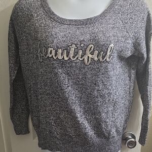 Torrid Gray Cotton Raglan Sweater with 'Beautiful' Detail